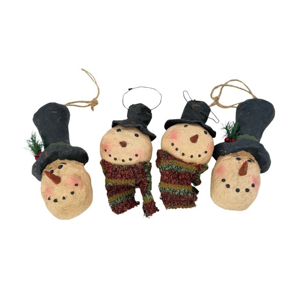 Snowman Christmas Ornaments Vintage Style Rustic Winter Holiday Decor Set of 4